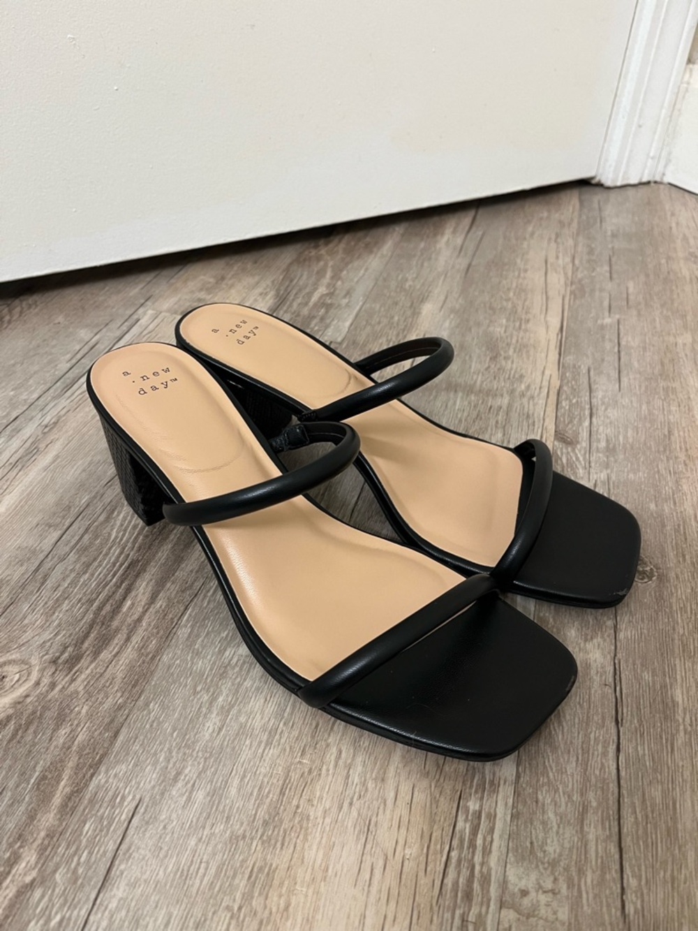 Black Strappy Block Heel Sandals for Women
